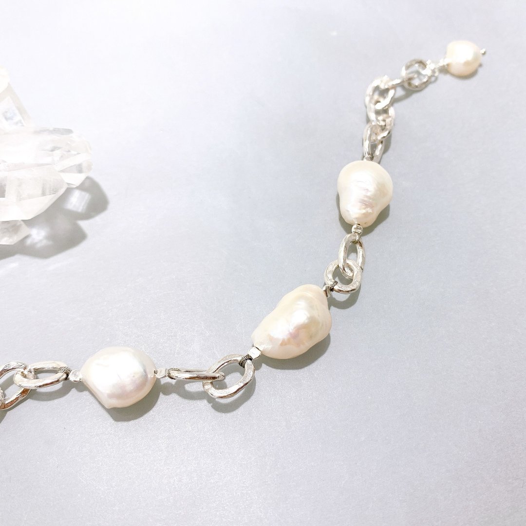 Ops Pearl Silver Bracelet-珍珠/925纯银/限定/变形珍珠/手链 - 手链/手环 - 其他金属 银色