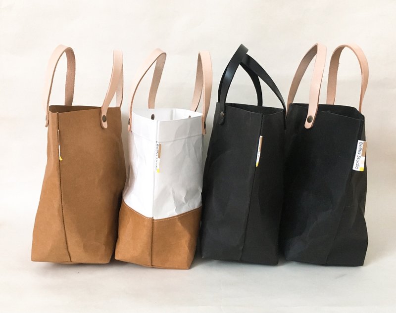手提包 小型牛皮纸托特午餐袋，环保简约设计／防水／抗撕裂／日常包款 - 手提包/手提袋 - 纸 黑色