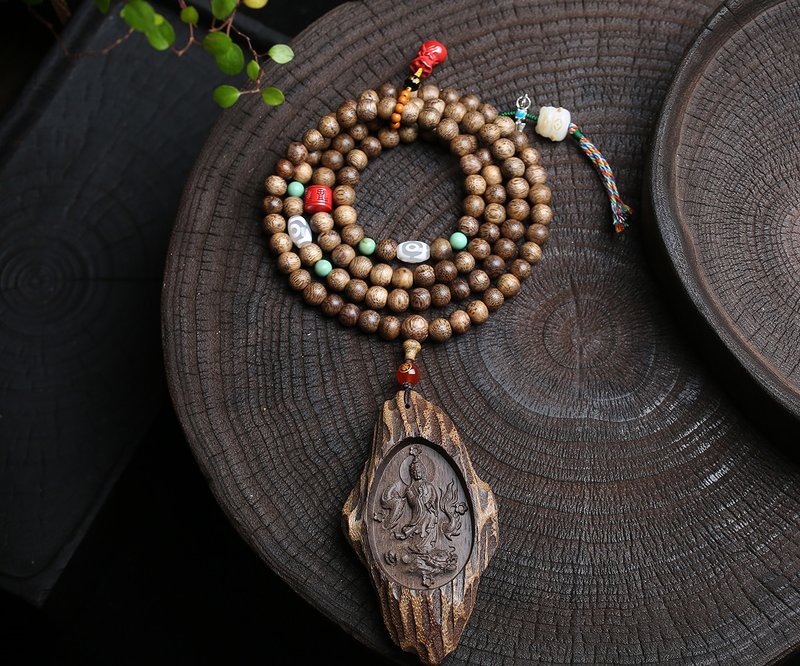 随形越南芽庄沉香【御龙观音】佛牌项链脖挂 - 手链/手环 - 半宝石 