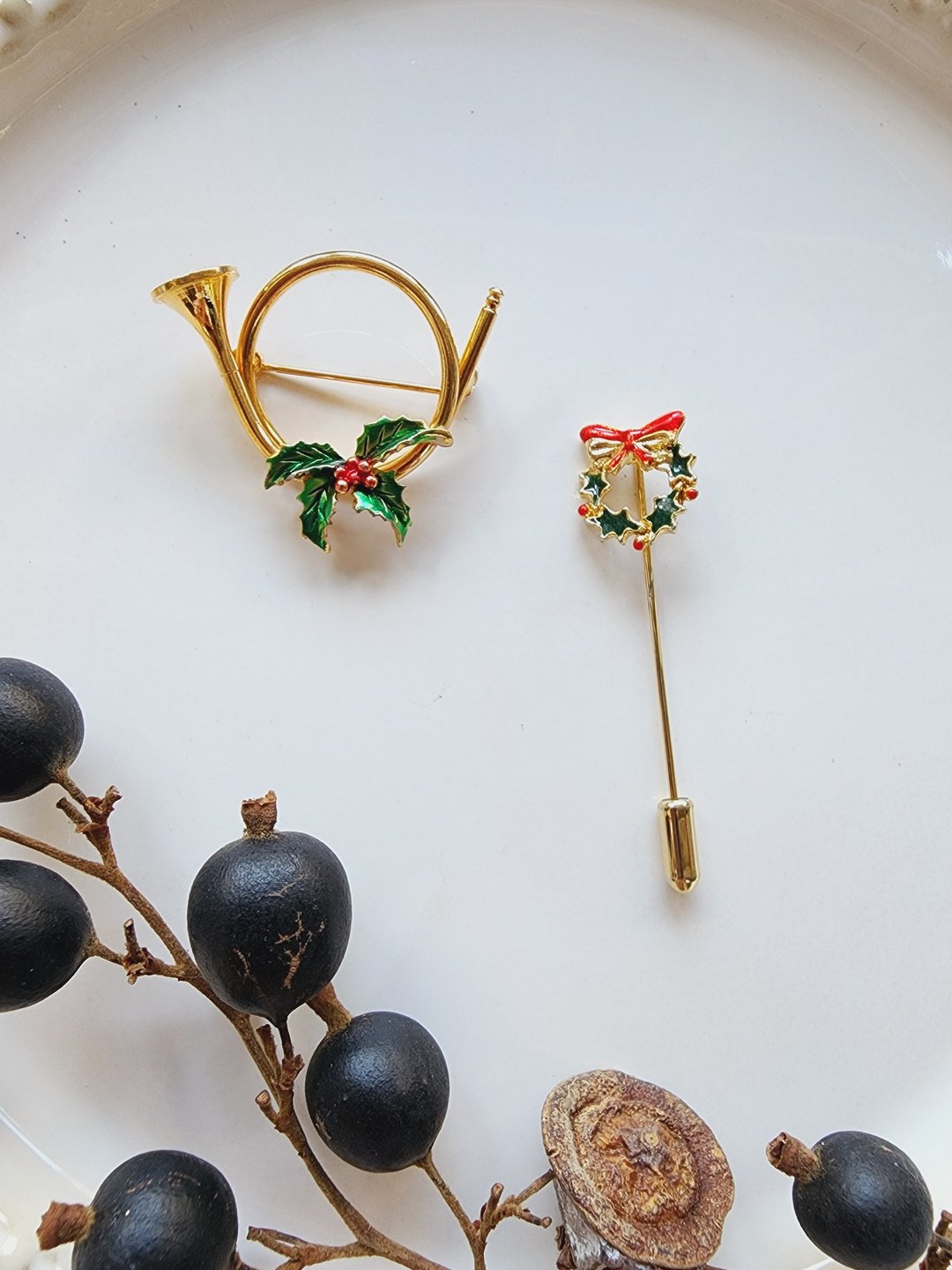 美国西洋古董饰品 / 槲寄生圣诞法国号花圈胸针/帽针/复古首饰 - 其他 - 其他金属 