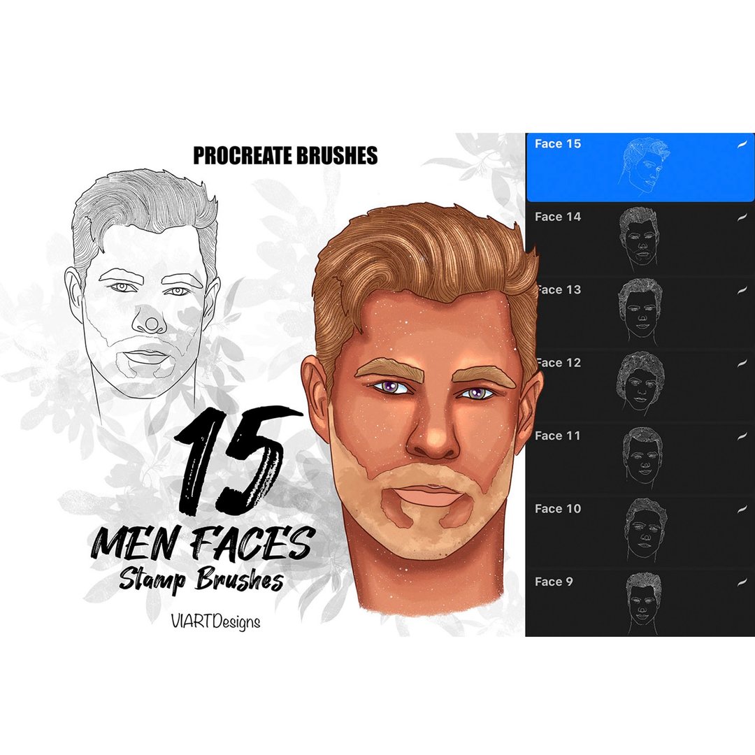 15 Male faces stamps for Procreate App - 手工艺教程/工具书 - 其他材质 