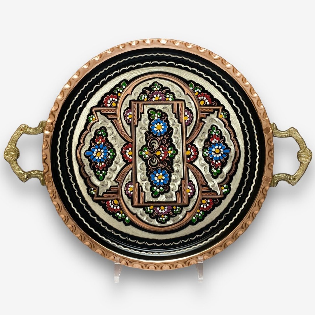 SOLO欧洲家居 - 土耳其手工铜雕 圆形彩绘托盘 29CM (宫廷纹) - 托盘/砧板 - 铜/黄铜 多色