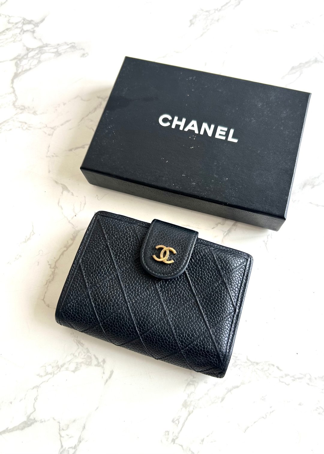 Chanel 黑色鱼子酱皮革中夹 皮夹 钱包 短夹 中古包 二手包 古董包 - 皮夹/钱包 - 真皮 黑色