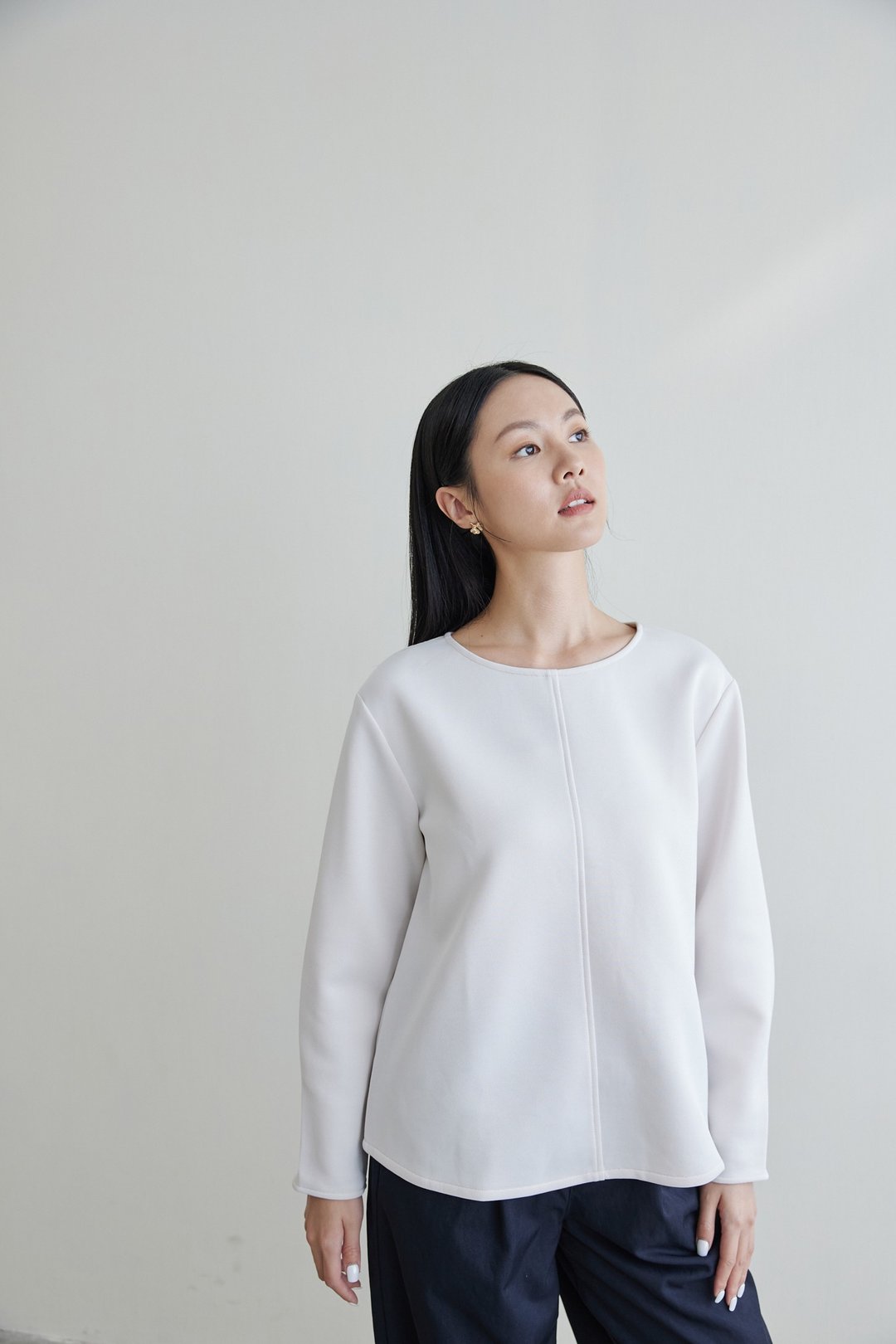 宁静宇宙的落肩长袖上衣-白星 - 女装上衣 - 聚酯纤维 白色
