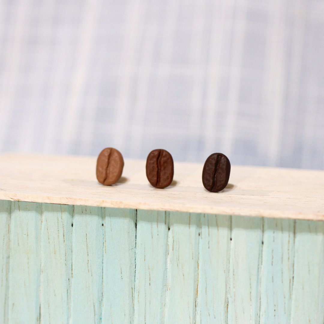 咖啡豆耳环-单卖 Coffee beans Earring - 耳环/耳夹 - 粘土 咖啡色