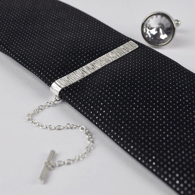 木纹领带夹 925纯银 - 领带/领带夹 - 纯银 银色