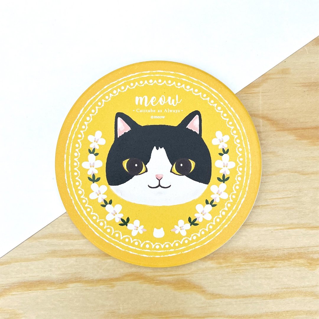 Meow 花花猫圭藻土杯垫 - 杯垫 - 绣线 多色