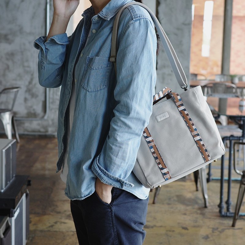 踮脚包 | 斜背 肩背 灰色 蓝紫色 硬挺布 - 侧背包/斜挎包 - 棉．麻 