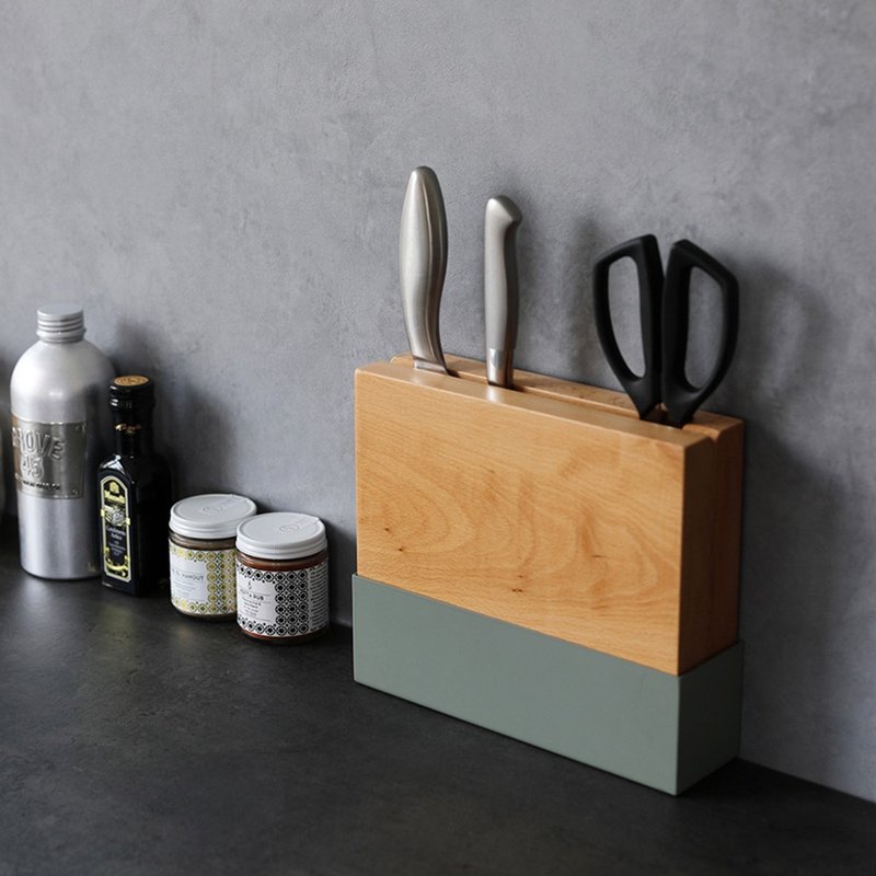 日本ideaco 原木金属分离式刀具沥水收纳座 - 菜刀/刀架 - 木头 多色