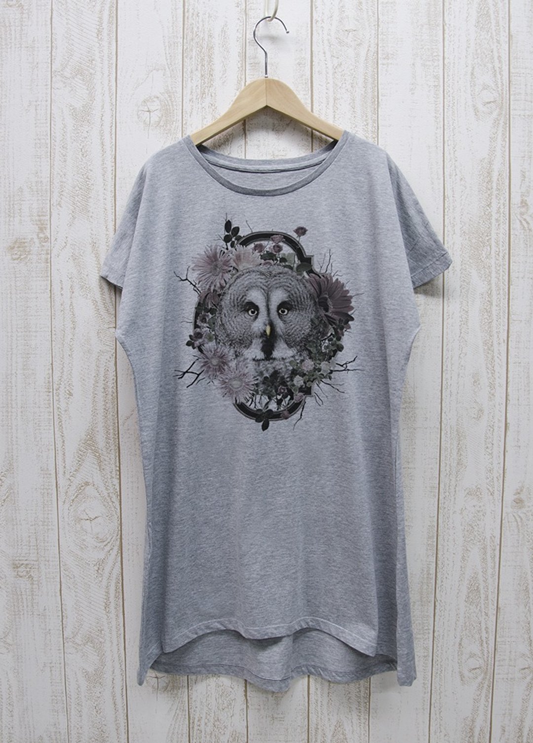 ronronGreatGrayOwl One Piece Tee Flower Frame Heather Gray / R037-O-GR - 洋装/连衣裙 - 棉 灰色