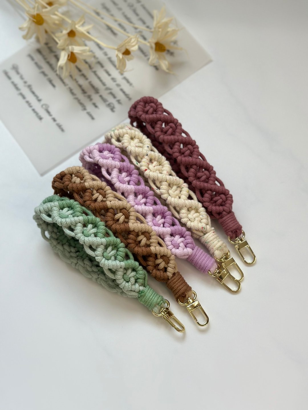 菱形编织手腕绳。钥匙挂绳/证件挂绳/包包吊饰/Macrame/法式编织 - 挂绳/吊绳 - 棉 多色
