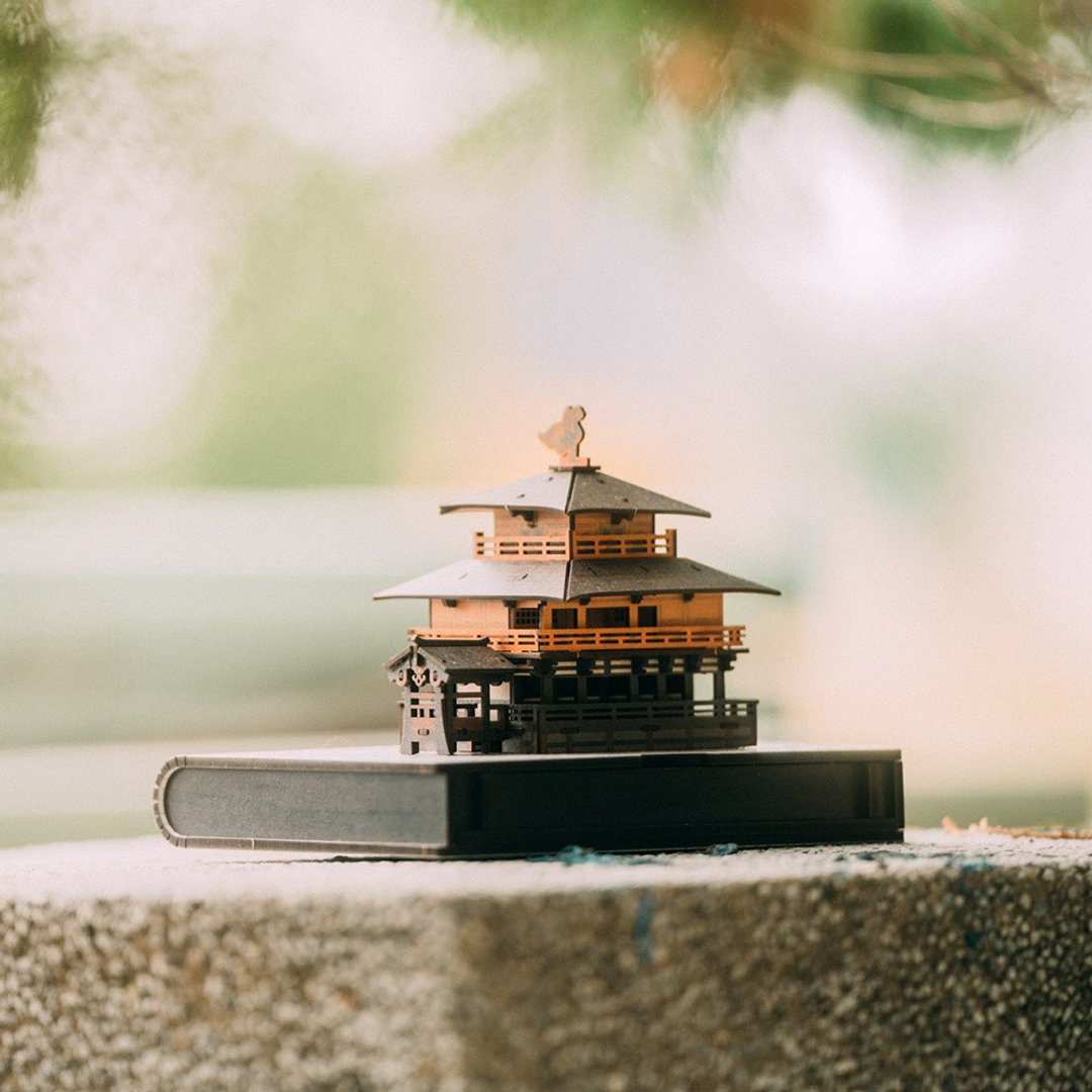 【 DIY 手作】微缩模型-金阁寺 东堂 收藏品 日本建筑 立体拼图 - 摆饰 - 木头 黄色