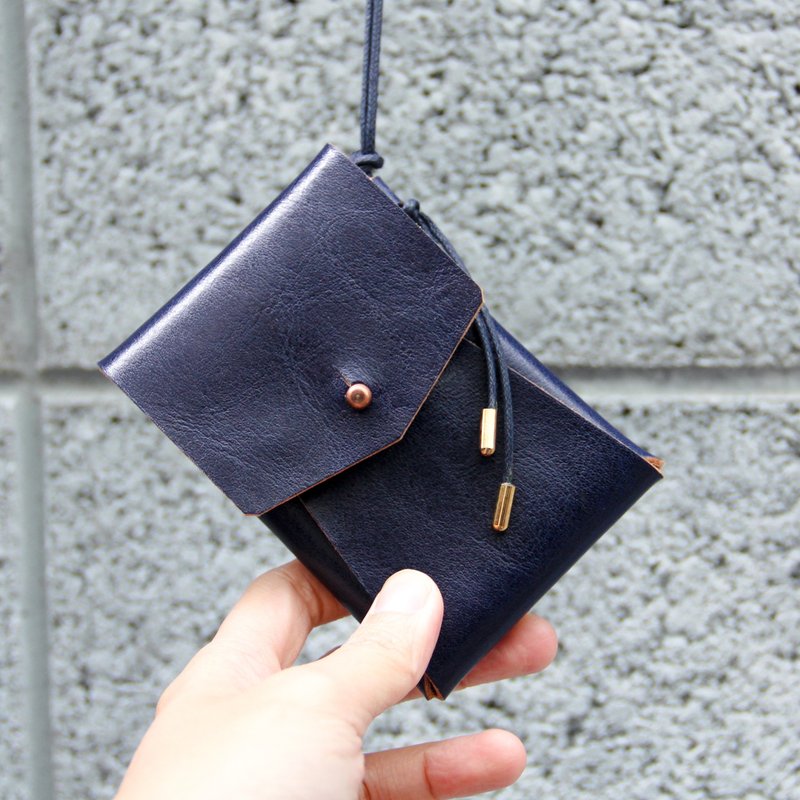 颈挂简约牛皮钱包卡夹 - 皮夹/钱包 - 真皮 蓝色