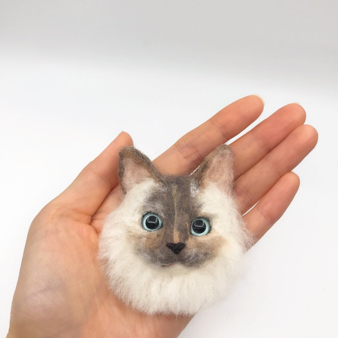 定制羊毛毡猫胸针/摆设-长毛猫 - 胸针 - 羊毛 白色
