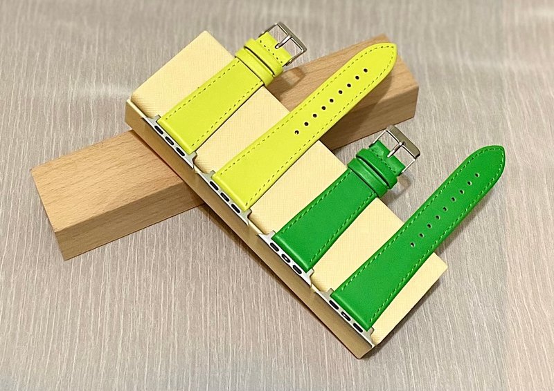 Timeless Apple Watch 牛皮 手工表带 萤光浅绿 鲜绿色 42mm 44mm - 表带 - 真皮 绿色