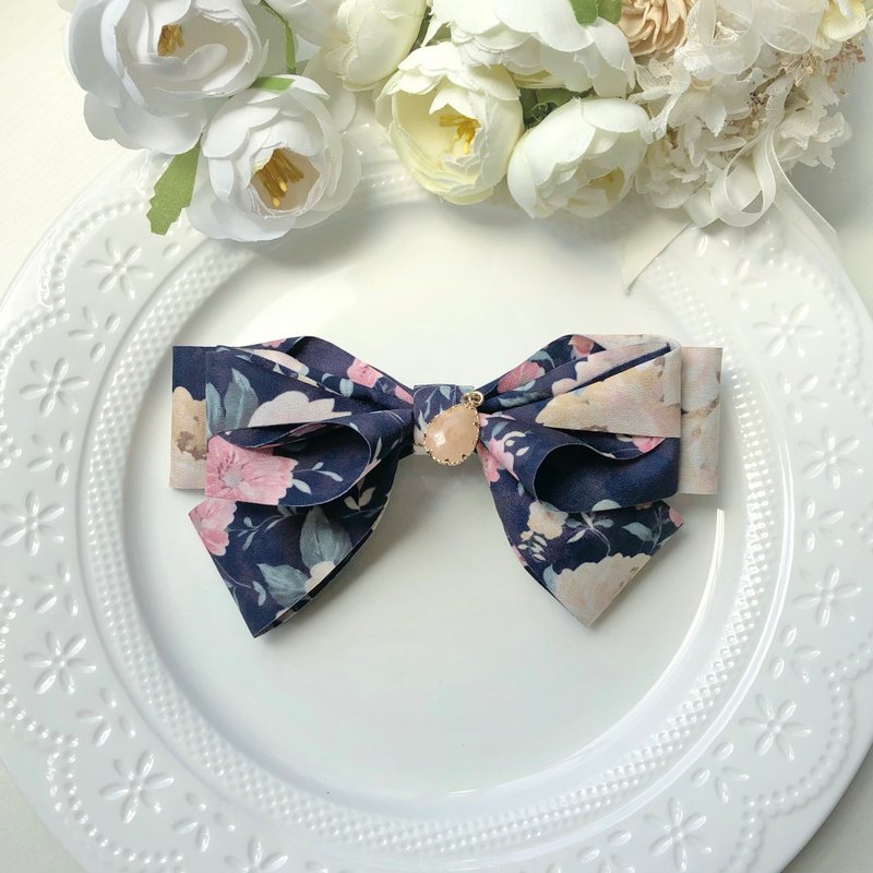 水墨花卉气质大款蝴蝶结弹夹发夹-水墨黑 - 发饰 - 其他材质 黑色