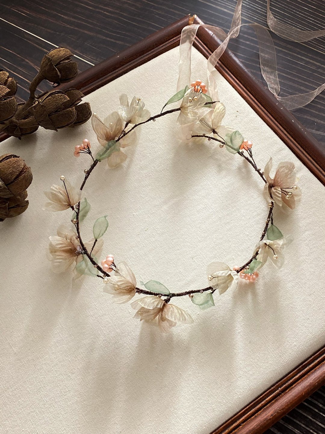 手工新娘饰品 复古纱花 油画里的少女 发圈/发带 - 发饰 - 丝．绢 