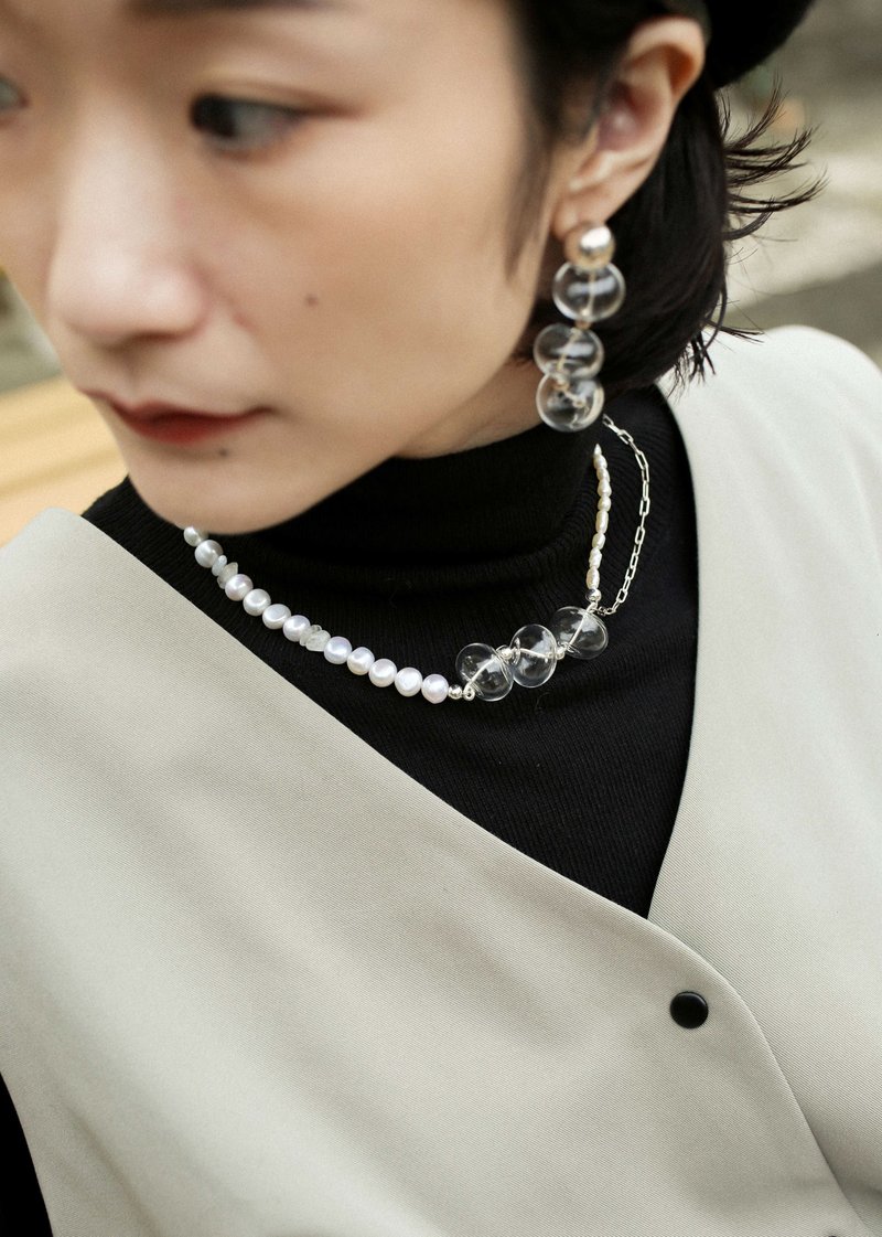 硝子珍珠纯银项链 - 项链 - 其他金属 银色