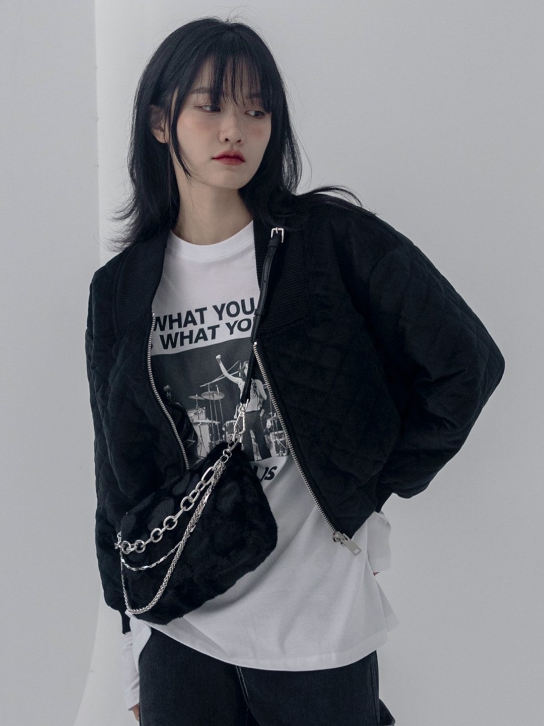 黑色 巷口辣妹 三色 軟乎乎愛心毛毛鏈條包 可愛手提肩背包 - 侧背包/斜挎包 - 其他人造纤维 黑色