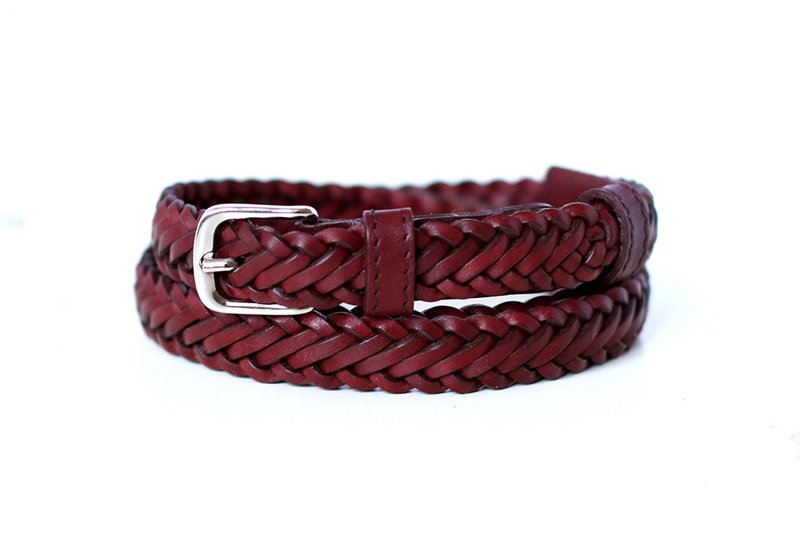 Maroon belt, dark red belt, burgundy belt, maroon wicker belt, braided belt - 皮带/腰带 - 真皮 红色