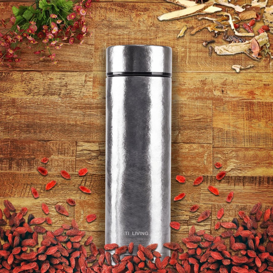 Ti-living 纯钛抗菌真空保温-养身泡茶杯 450ml-沁雪银-茶滤网 - 保温瓶/保温杯 - 其他金属 银色
