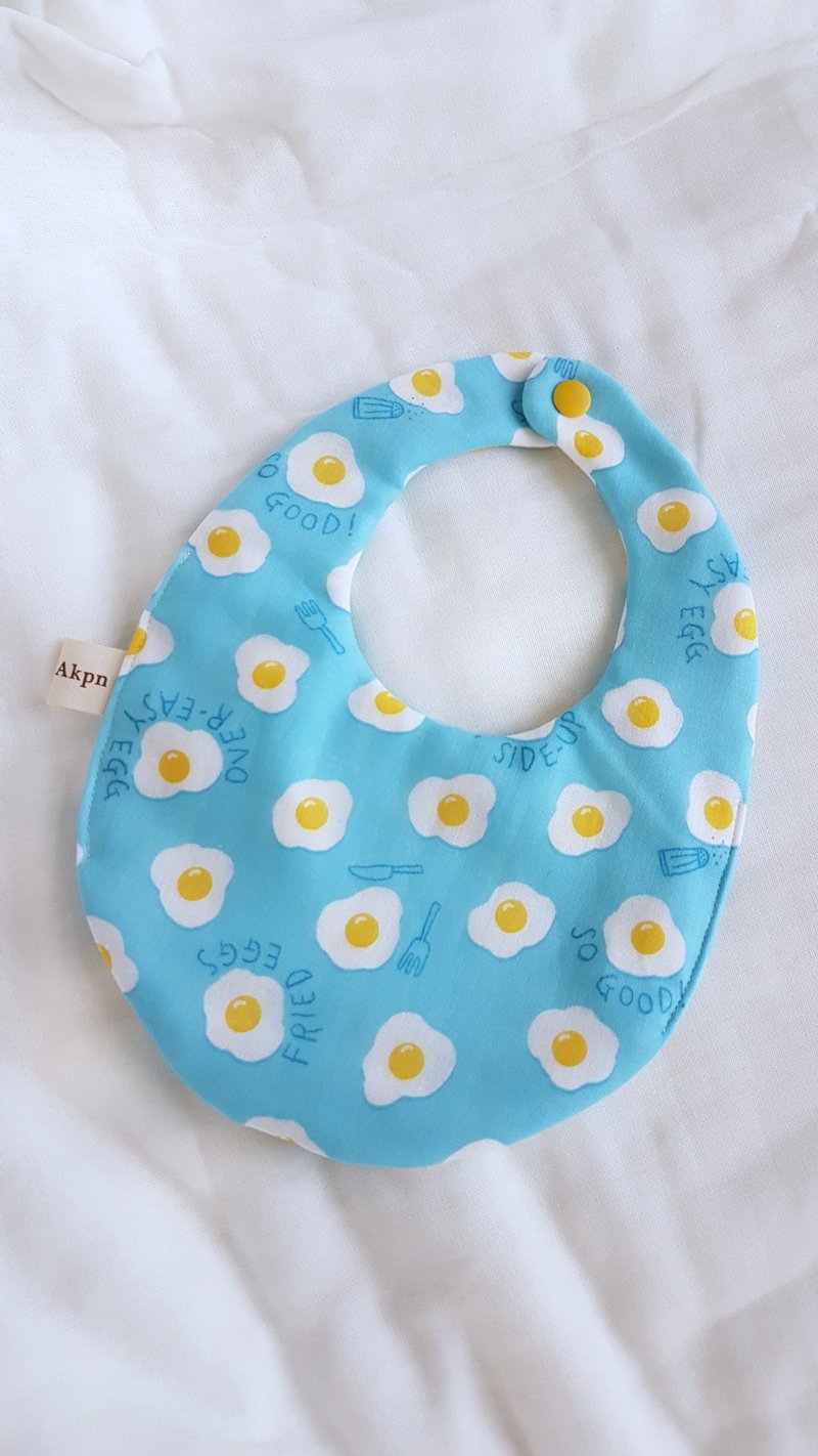 目玉焼き-水蓝-八重纱100%cotton双面蛋形围兜.口水巾 - 满月礼盒 - 棉．麻 蓝色