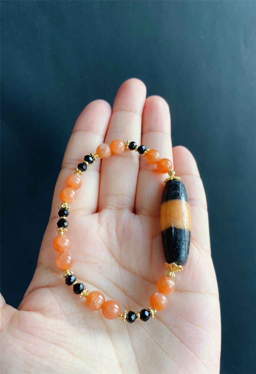 【售出】血丝纹 药师珠 天珠 健康 金太阳 设计款手链 天然石 礼 - 手链/手环 - 水晶 橘色