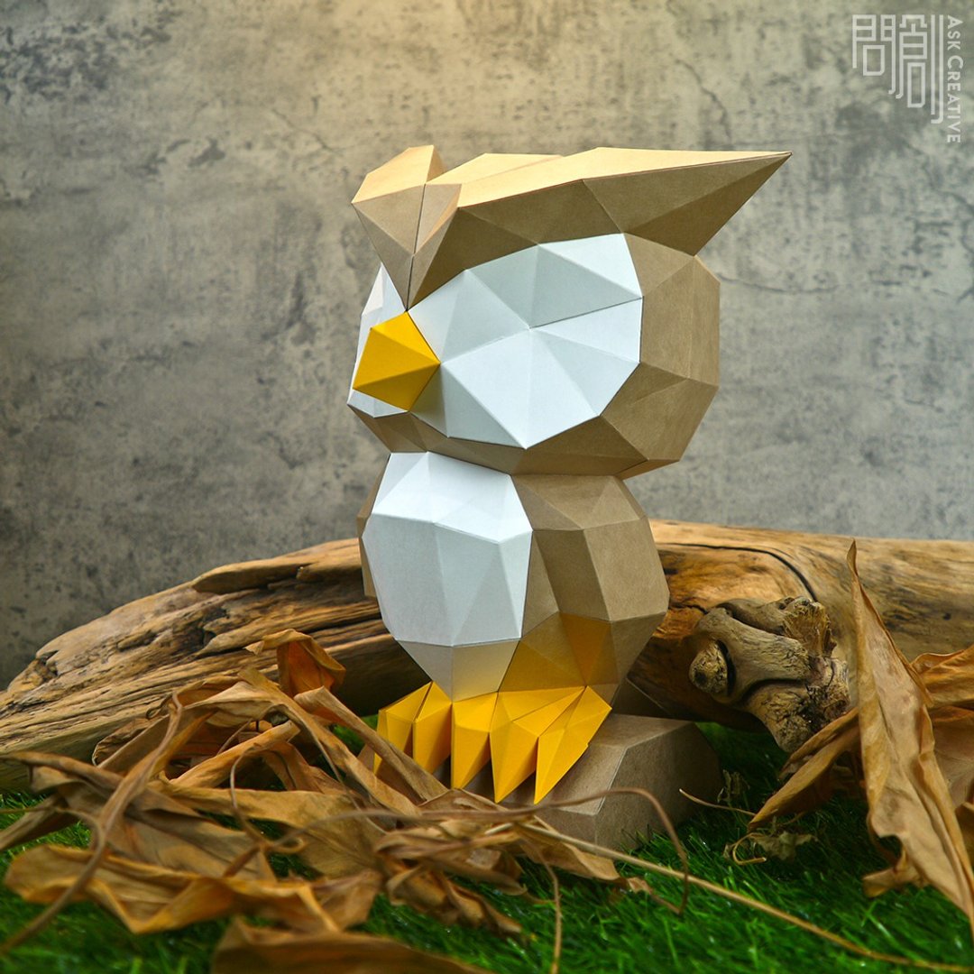 DIY手作3D纸模型摆饰 壁饰 挂饰 小动物系列 - 猫头鹰 - 玩偶/公仔 - 纸 咖啡色