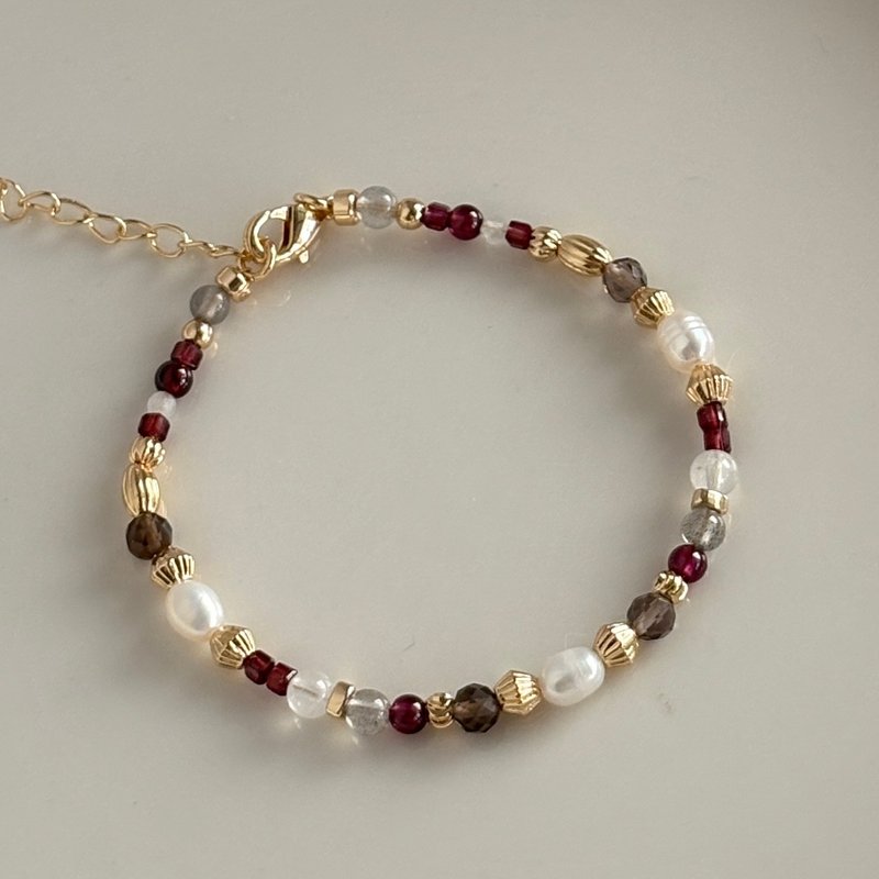 /绯夜繁星/紫牙乌石榴石 月光石 拉长石 茶水晶 淡水珍珠水晶手环 - 手链/手环 - 水晶 多色