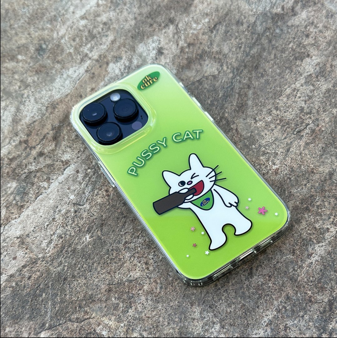 喝酒小猫 iPhone 双层印花全包手机壳 - 手机壳/手机套 - 塑料 绿色