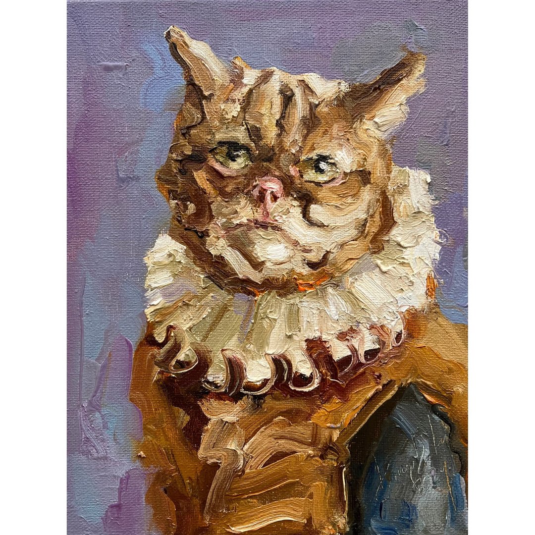 猫肖像 猫油画 白猫艺术品 猫爱好者礼物 猫肖像 - 墙贴/壁贴 - 其他材质 红色