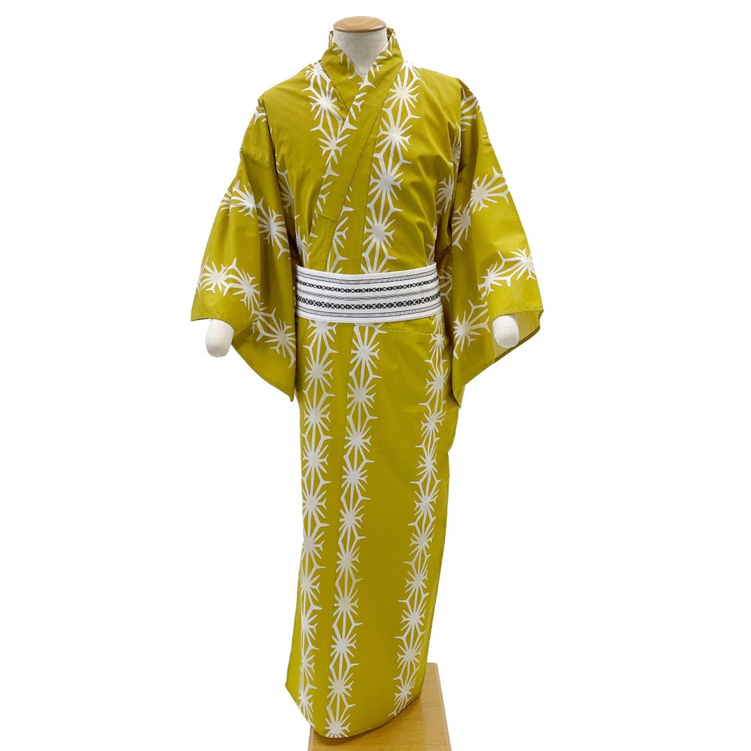 日本 和服 男 绵 浴衣 腰封 2 件 套组 M L LL 3L z28-107 yukata - 其他 - 棉．麻 黄色