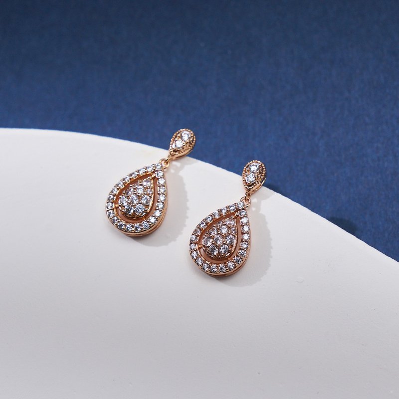 水滴满钻双耀耳环 (共两色) - 耳环/耳夹 - 铜/黄铜 