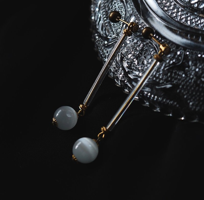 透明猫眼石 垂坠耳环 - 耳环/耳夹 - 其他金属 透明