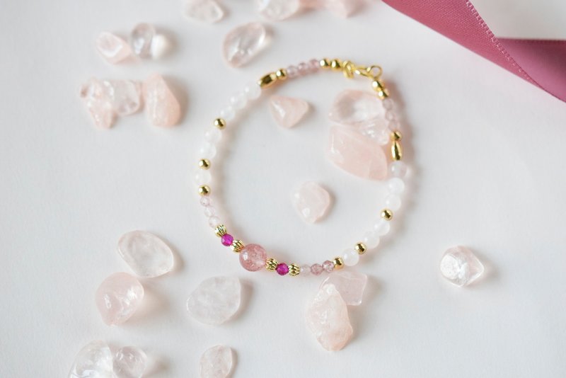 小淘气。马粉晶 草莓晶 红尖晶 14K包金 天然石 手链 - 手链/手环 - 水晶 粉红色
