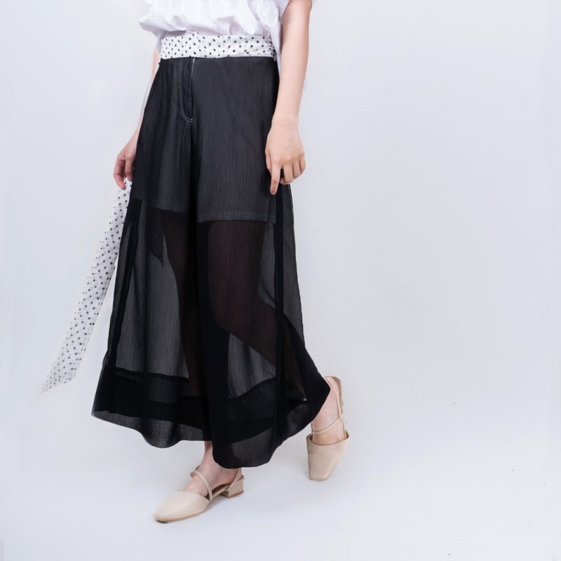 双层透视轻盈雪纺裤－个性黑 - 女装长裤 - 聚酯纤维 黑色