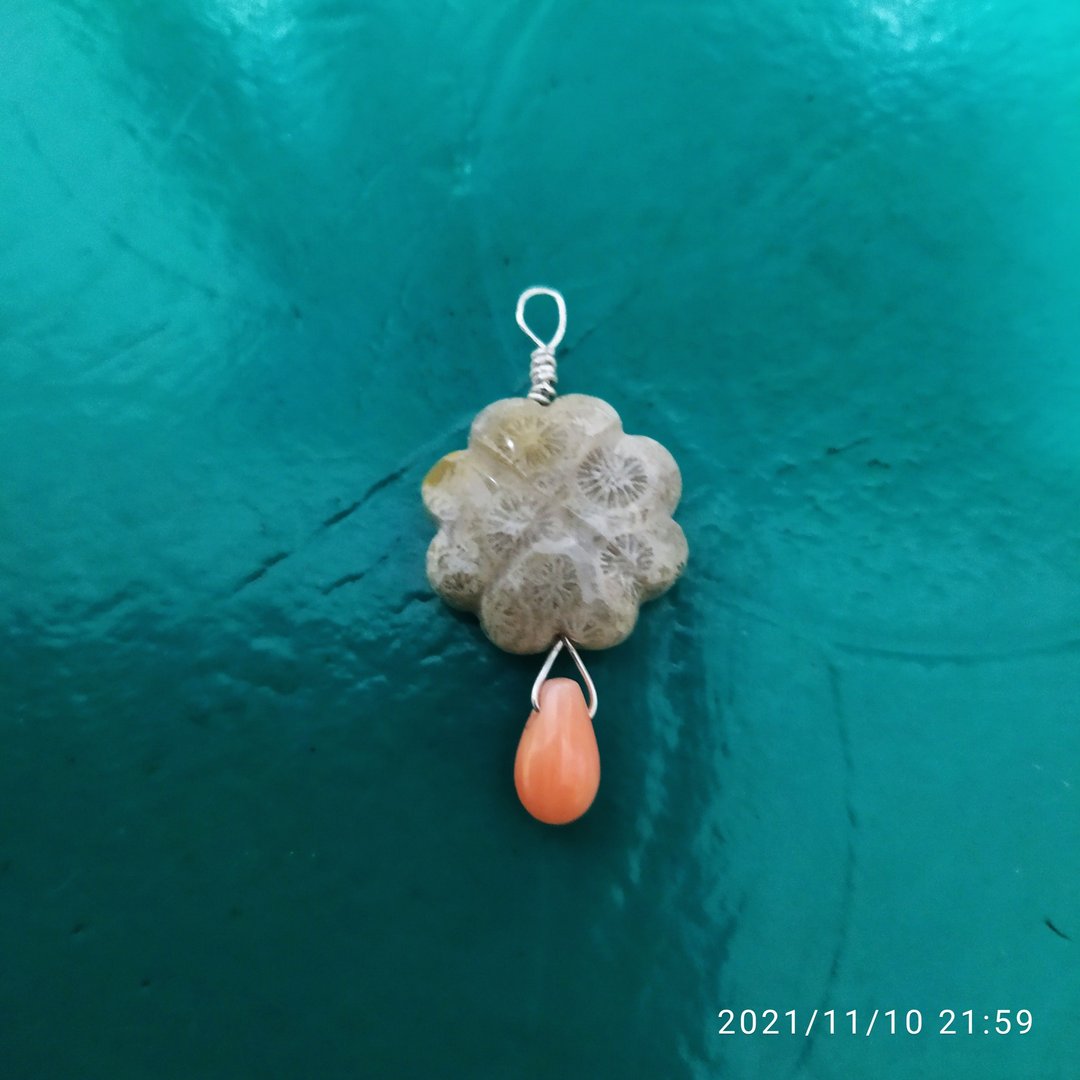 珊瑚石加水滴珊瑚 - 项链 - 半宝石 