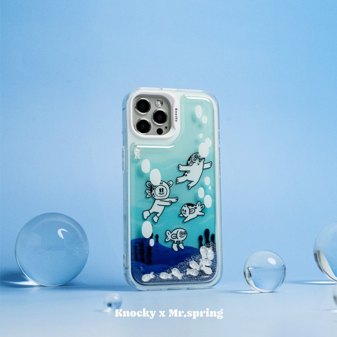 春天先生联名【春天先生海里游】iPhone13/14 流沙珠珠手机保护壳 - 手机壳/手机套 - 其他材质 蓝色