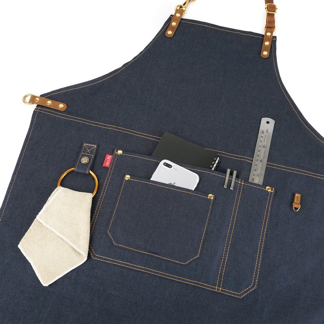 围裙【work apron 脖挂式背带圆环挂钩真皮牛仔工作围裙】工作服 - 围裙 - 真皮 多色