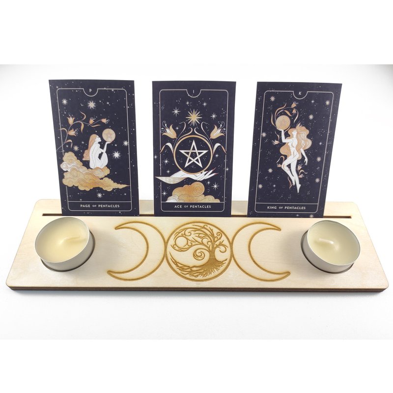 Triple moon oracle card stand, Wood tarot card holder, Triple moon altar - 摆饰 - 木头 