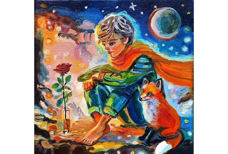 小王子绘画原创艺术小幅油画 15sm x 15sm - 墙贴/壁贴 - 其他材质 蓝色