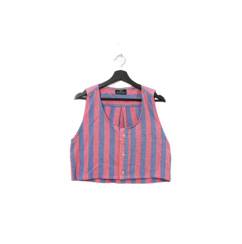 Back to Green-再制水洗丹宁条纹背心 莓果粉 tt-19 vintage vest - 女装背心 - 棉．麻 