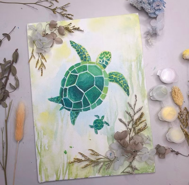 海龟 不凋花压克力画 无框画 手工绘制 - 订制画像 - 棉．麻 