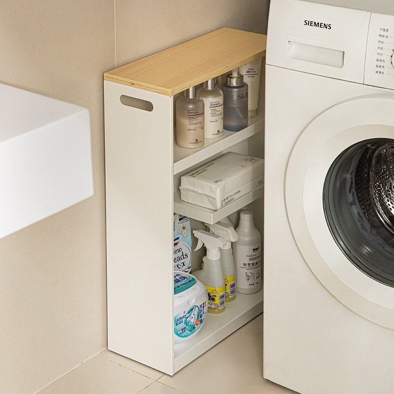 日本霜山 浴室厕所用多层式隙缝置物架(附轮)-宽型18cm - 置物架/篮子 - 其他金属 白色