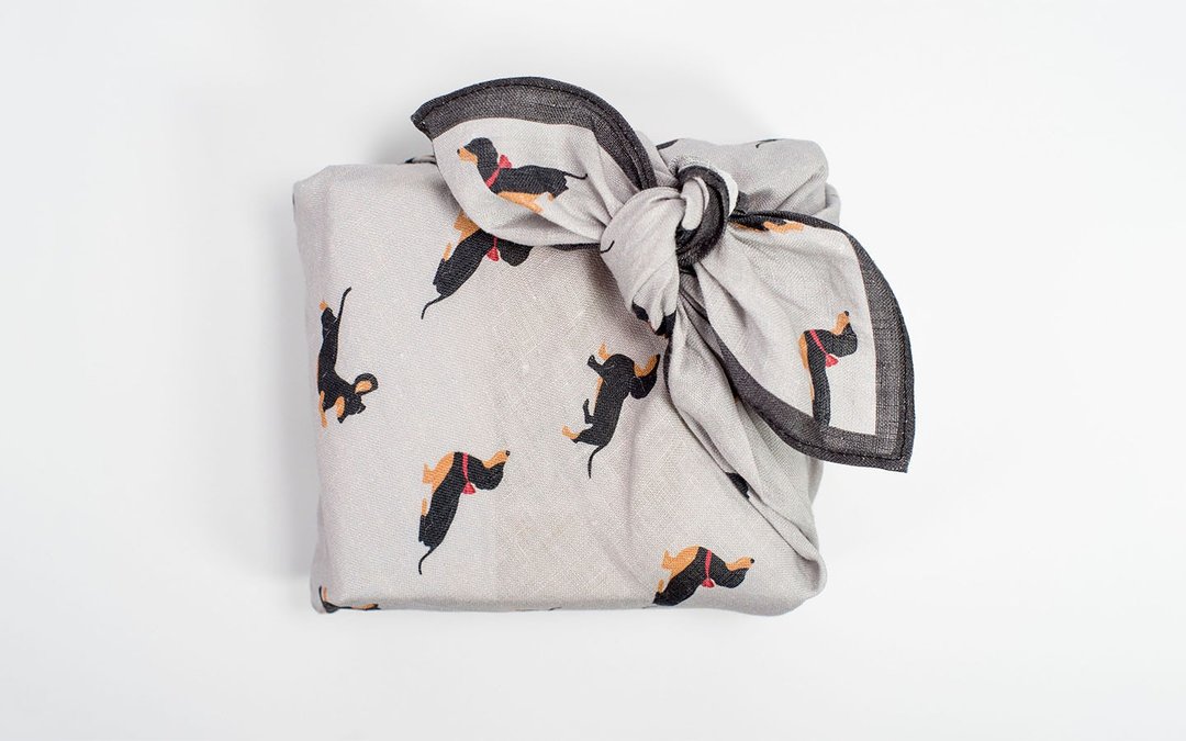 Dachshund Linen Wraps, Furoshiki, Scarf, Shawl, Headscarf, Headband, - 丝巾 - 亚麻 绿色