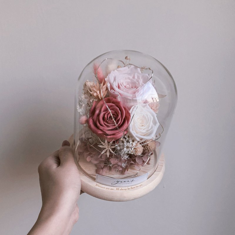 粉白莓果珊瑚花园 永生玫瑰花小夜灯  交换礼物 婚礼 生日 情人节 - 干燥花/捧花 - 植物．花 红色