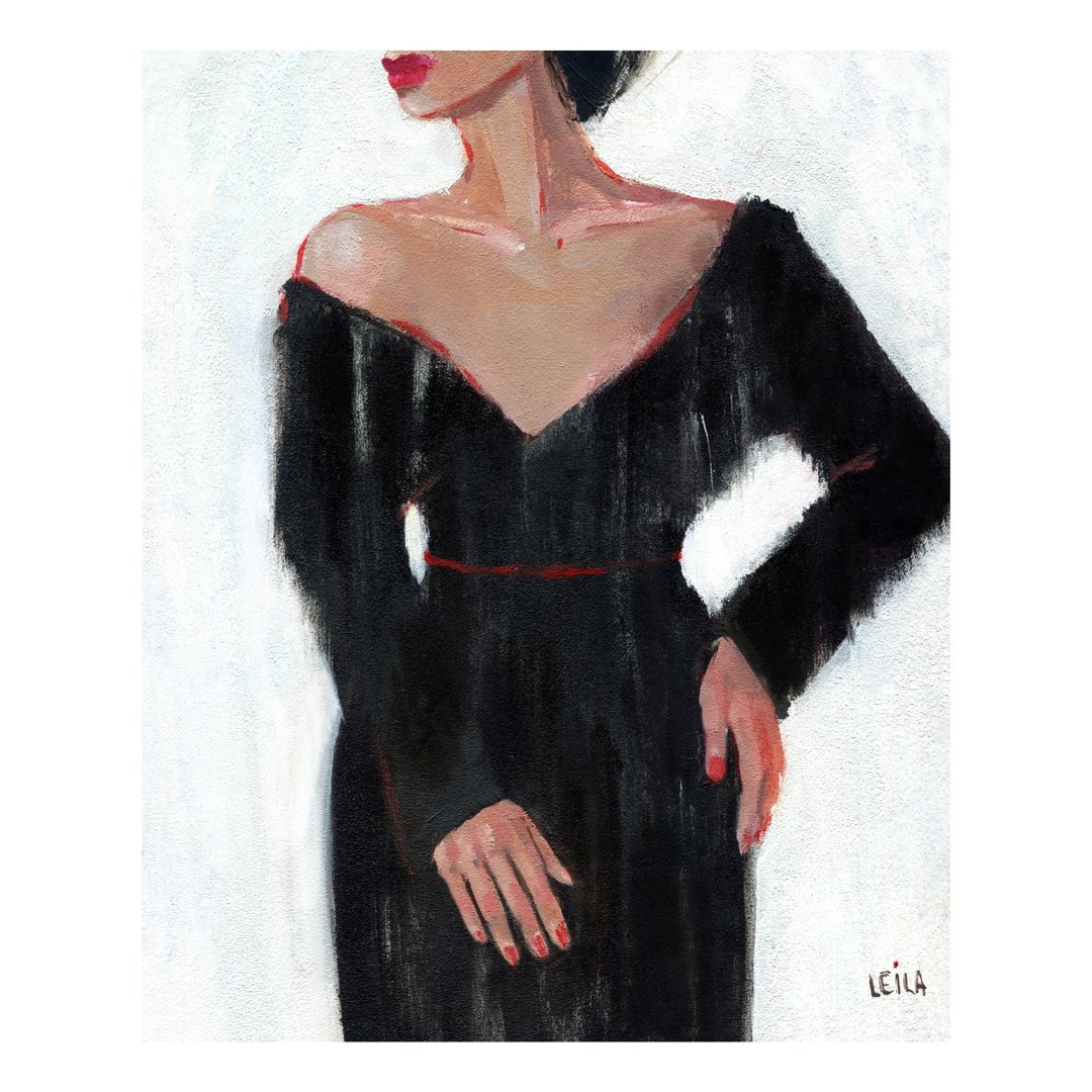 黑衣女士原创油画性感女人人体彩绘 25x20cm - 插画/绘画/写字 - 其他材质 红色