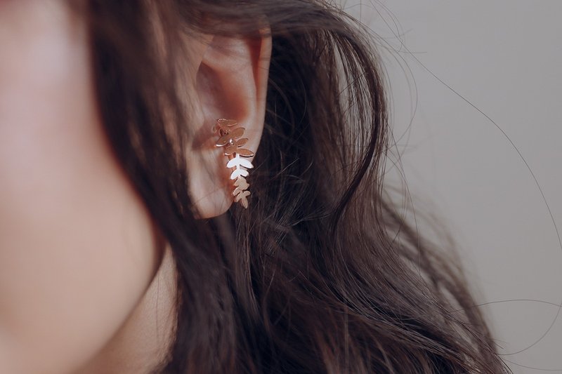 PURE系列 - 羽叶 古金色 & 正白K色 & 玫瑰金色 * 耳夹 - 耳环/耳夹 - 铜/黄铜 金色