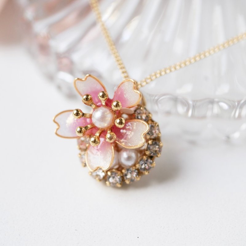 樱花水晶项链～手工制品，点亮春天～ - 项链 - 水晶 粉红色