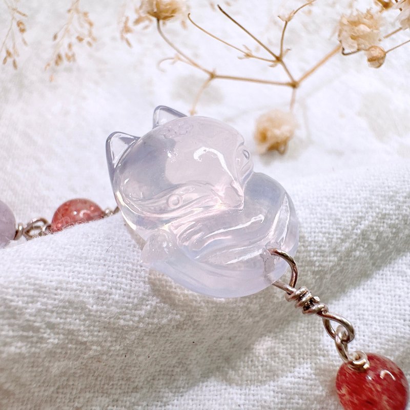 纯银手作设计的紫玉晶狐狸手链 - 手链/手环 - 水晶 紫色